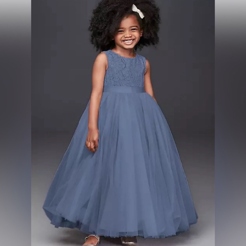 David's Bridal Dusty Blue Kids Formal Dress